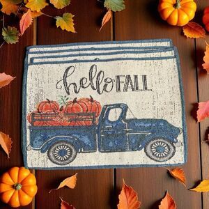 Set of 4 Tapestry Placemats,13"x18", BLUE TRUCK WITH PUMPKINS,HELLO FALL # 1, GR